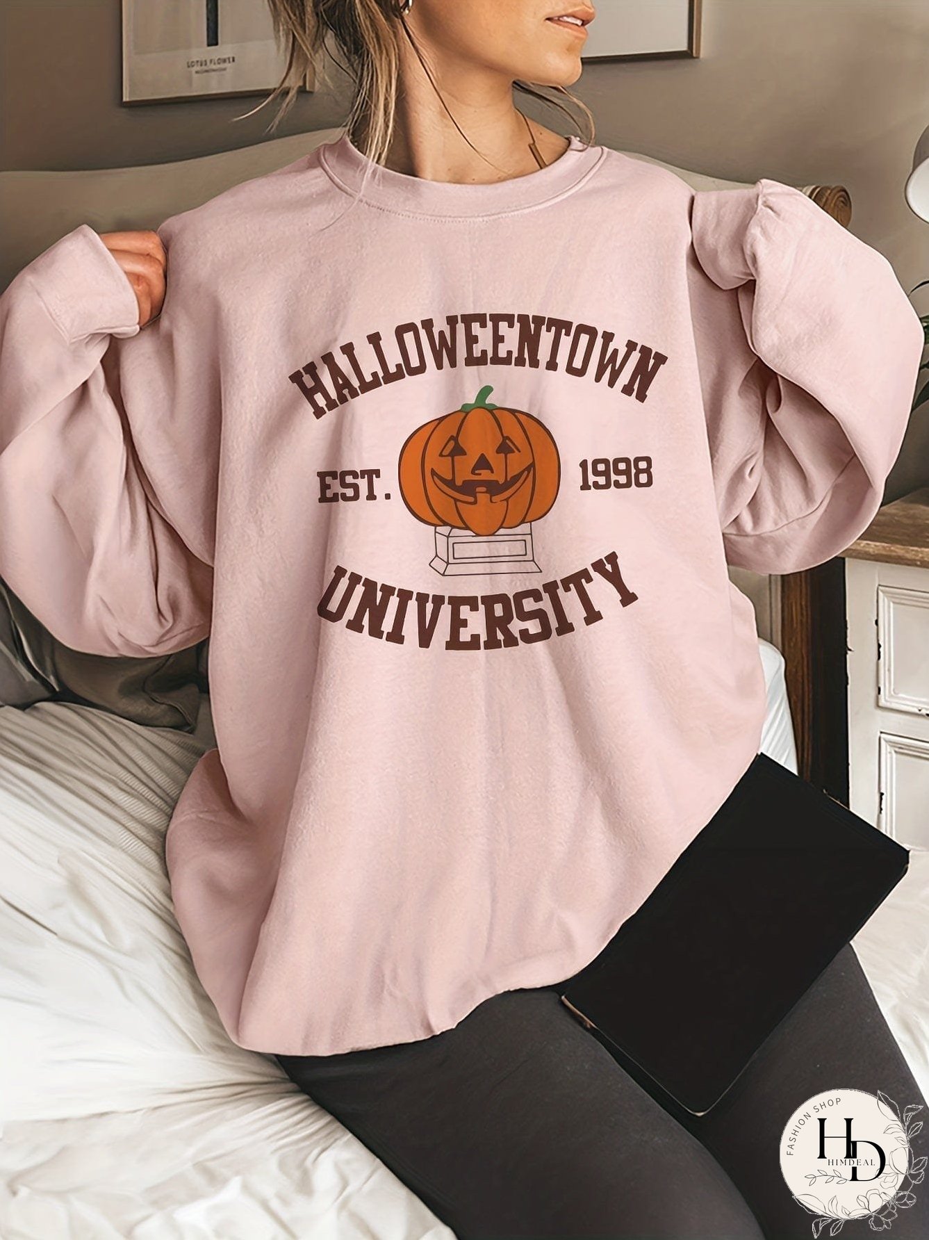 Casual Halloween Pumpkin Print Long Sleeve Crew Neck Hoodie