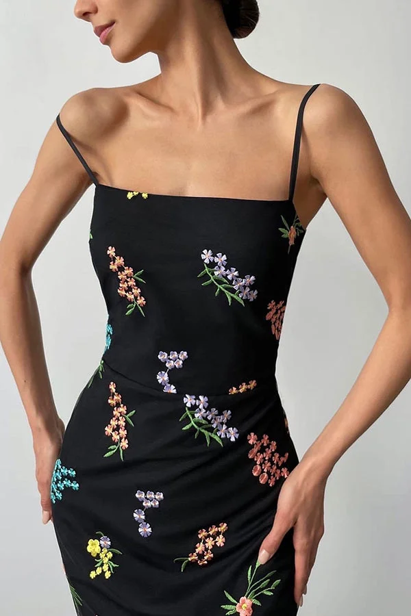 Daintily Dreaming Embroidered Floral Fabric Midi Dress