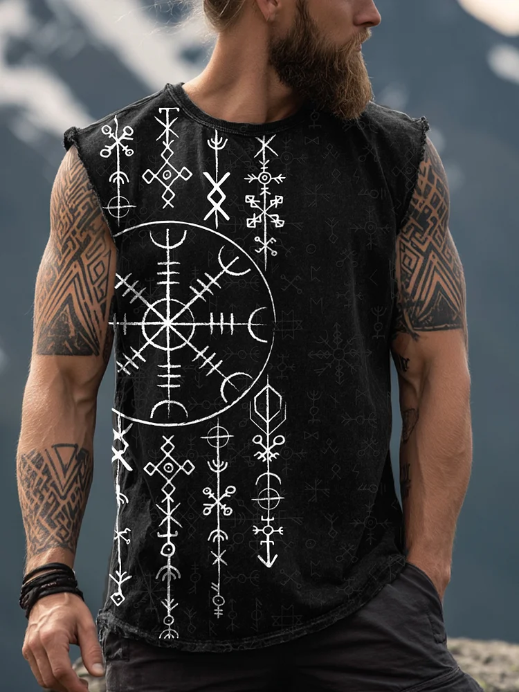 Herren Viking inspirierte Print gewaschene Tank Top