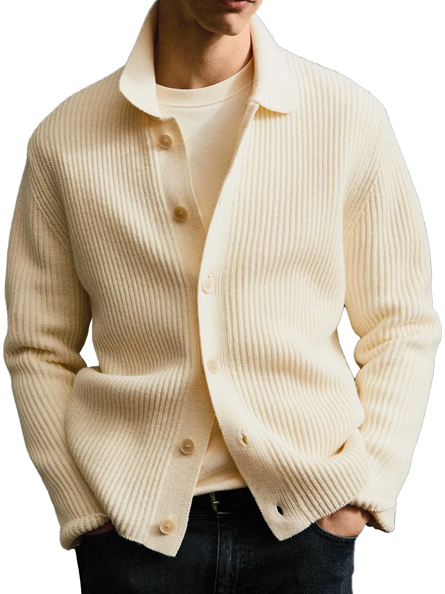 Casual Solid Color Lapel Button Knit Cardigan