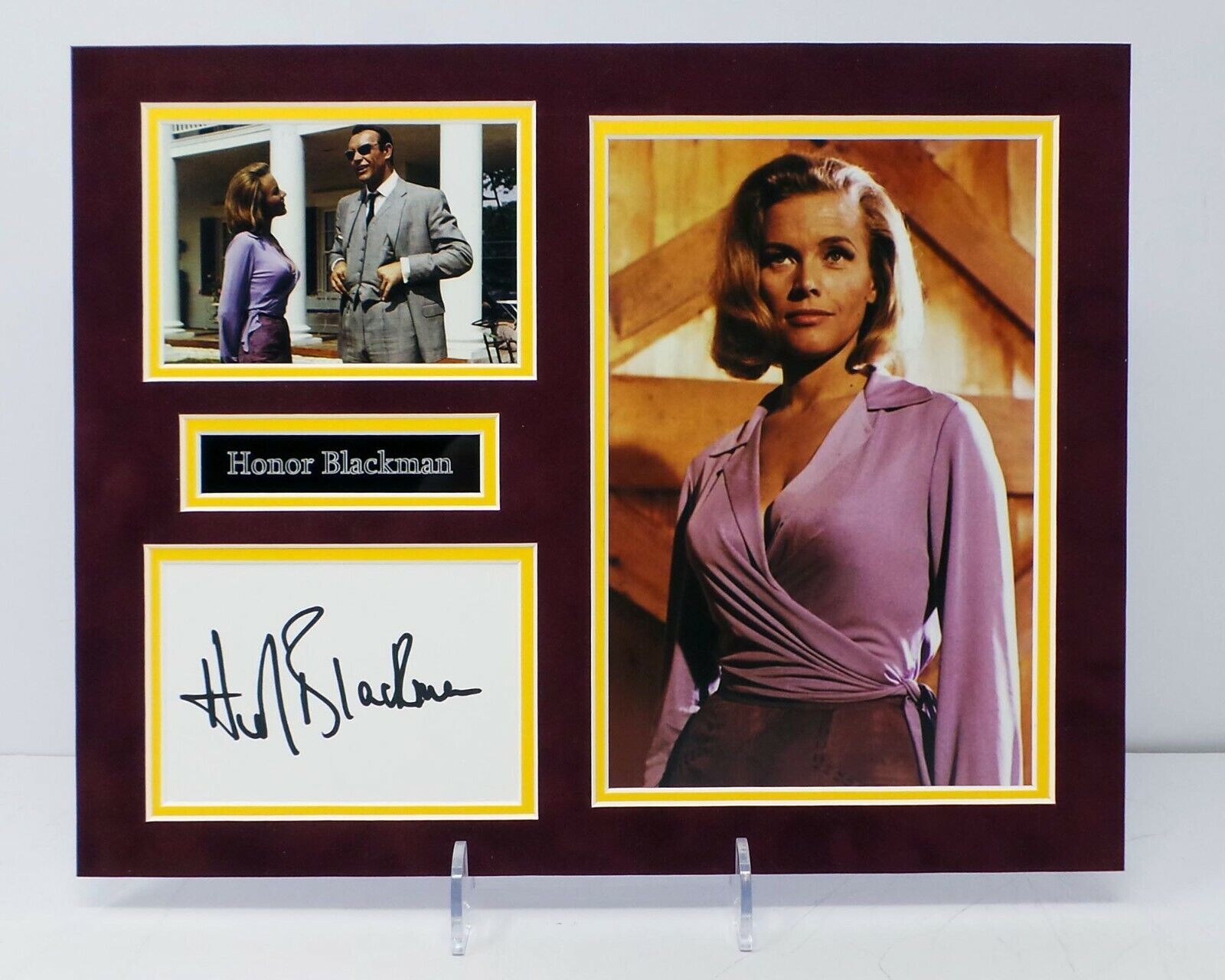 Honor BLACKMAN Pussy GALORE James Bond Signed Mounted Photo Poster painting Display AFTAL RD COA