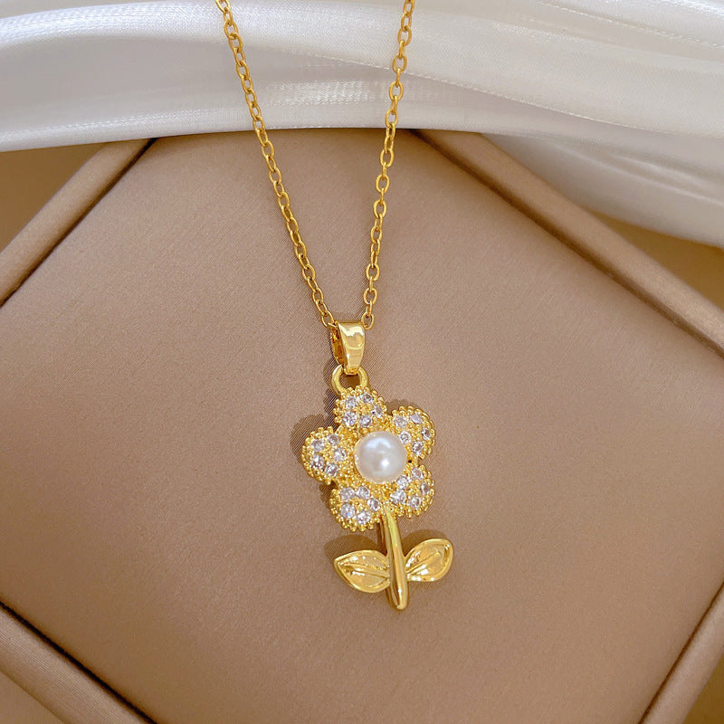 Necklace Earring Set Full Of Diamond Leaves And Flowers Personalized Banquet Earrings And Pendant Set