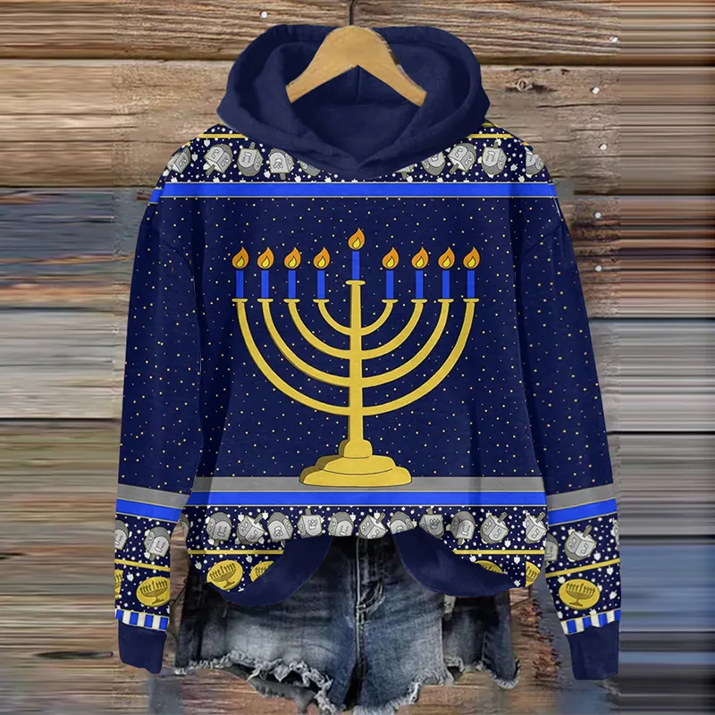 Happy Hanukkah Casual Graphic Hoodie