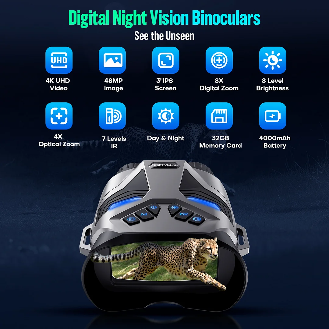 BEBANG 4k Night Vision Binoculars, 3" IPS Screen, HD Digital Infrared Night Vision Goggles, 32GB