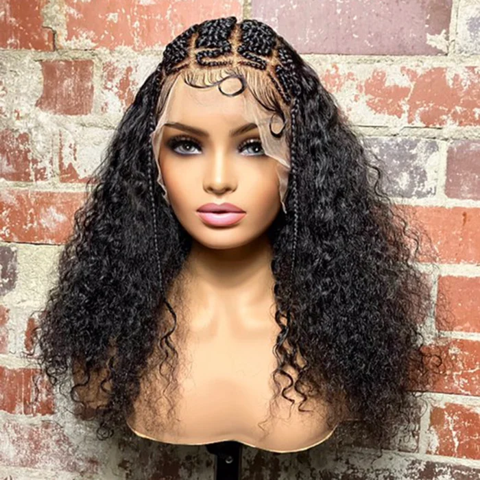 WeQueen 18 Inches Deep Curly with Special Braids 13x6 Lace Frontal Wigs 250% Density-100% Human Hair