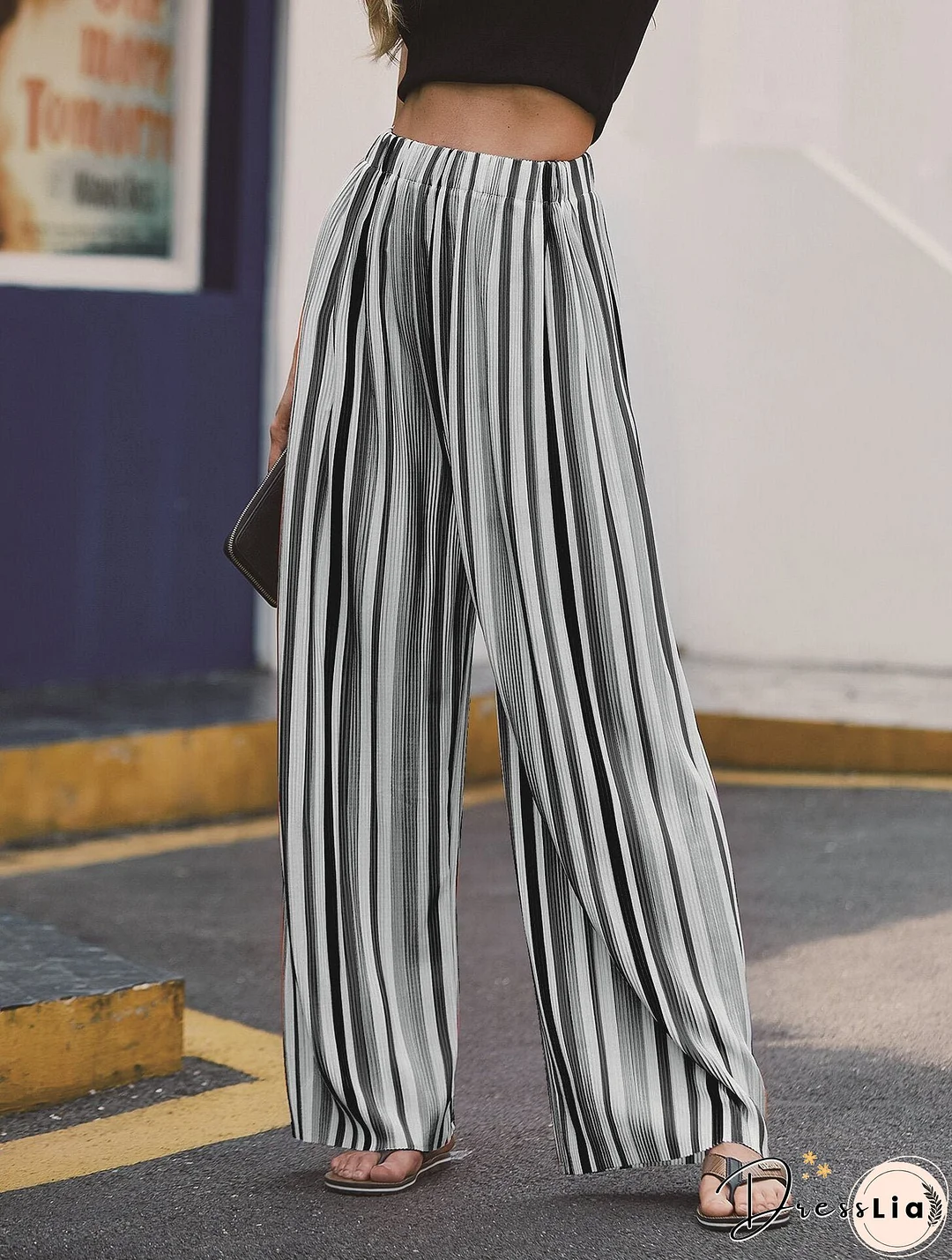 Pants colorful striped trousers loose high waist, slim, versatile slacks, wide legs