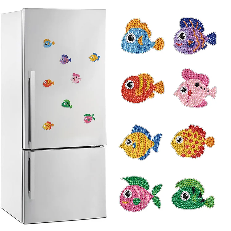 【Magnet Stickers】8Pcs Special Shape Ocean Fish Diamond Painting Fridge Magnet for Home Decor gbfke