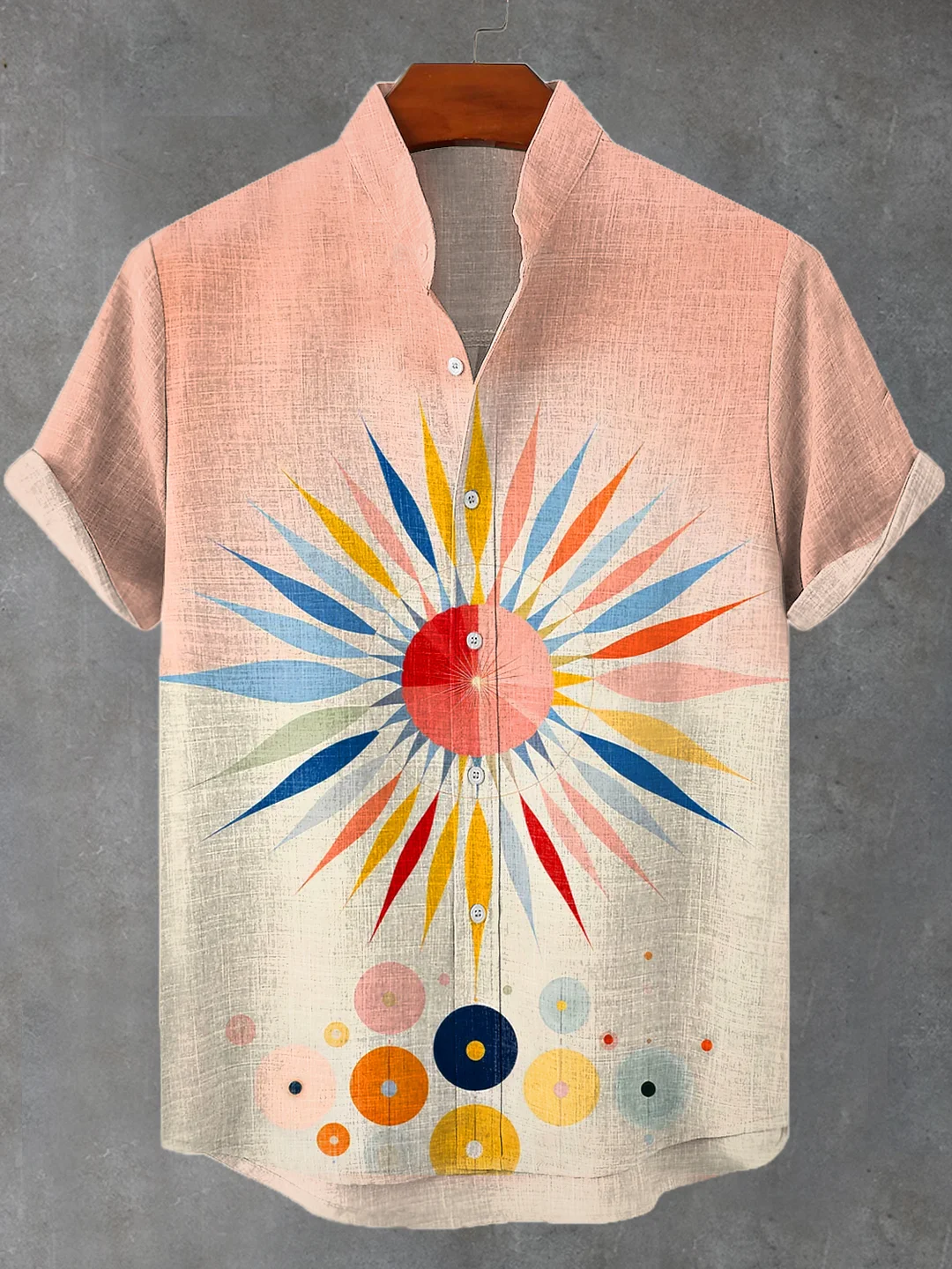 Men's Fantasy Sun Spiritual Totem Anthropological Art Print Linen Blend Shirt
