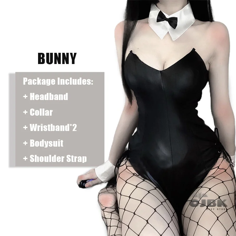 Womens Bunny Girl Costume Anime Senpai Cosplay One Piece Bodysuit Fishinet Stocking Set Rabbit Suit Roleplay 2022 New Fashion