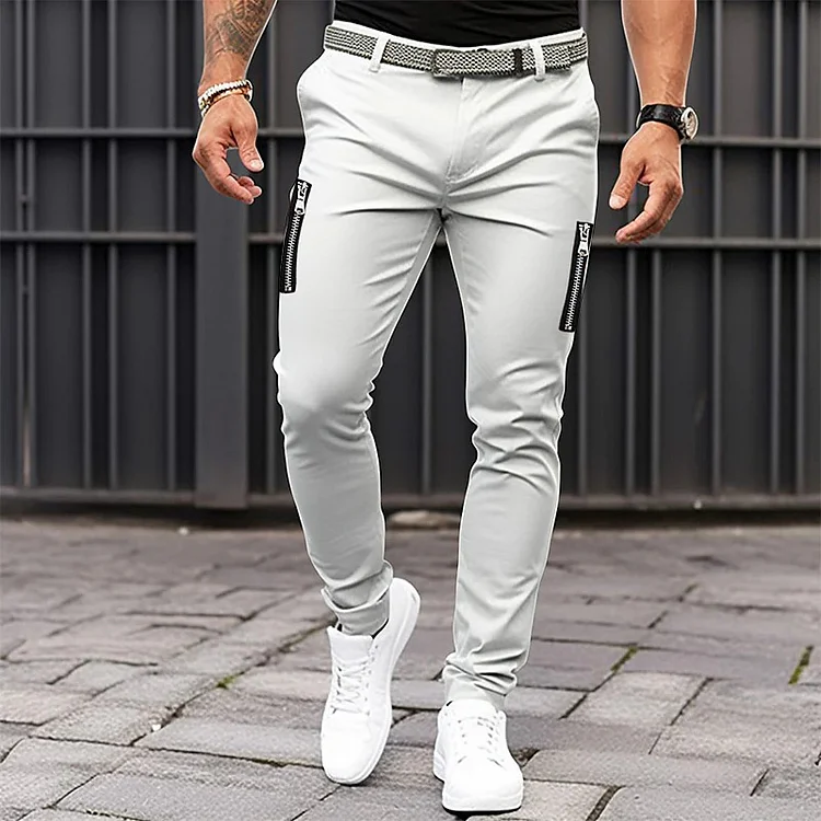 Men's Casual Slim Fit Side Zipper Pockets Pants