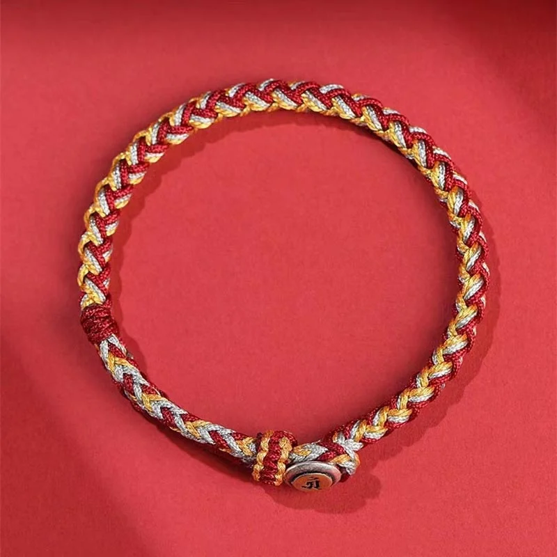 Handmade 925 Sterling Silver Year of the Dragon Chinese Zodiac Natal Buddha Protection Rope Bracelet