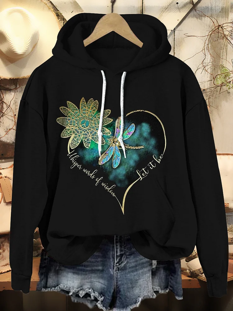 Hippie Dragonfly And Flower Art Print Casual Hoodie Sweatshirt