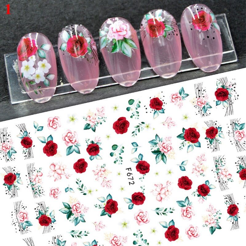 Applyw Laser Butterfly Nail Stickers Gradient Colorful Butterfly Rose Hydrangea Nail Sliders Decal For Manicure DIY Nail Decoration