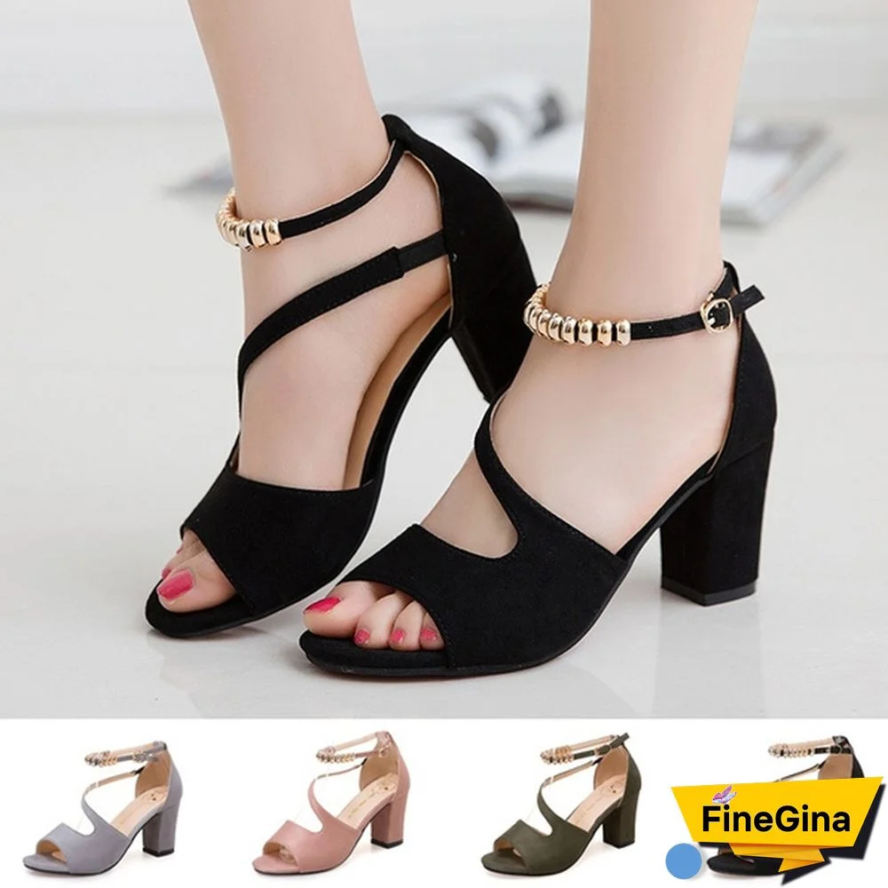 Size 34-43 Women Summer Fashion Peep Toe Bow Chunky High Heel Sandals Pumps