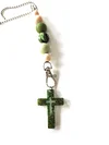 CAMOUFLAGE GLITTER RESIN CROSS REAR VIEW MIRROR BEADED CAR CHARM - HANDMADE - FREE STANDARD SHIPPING