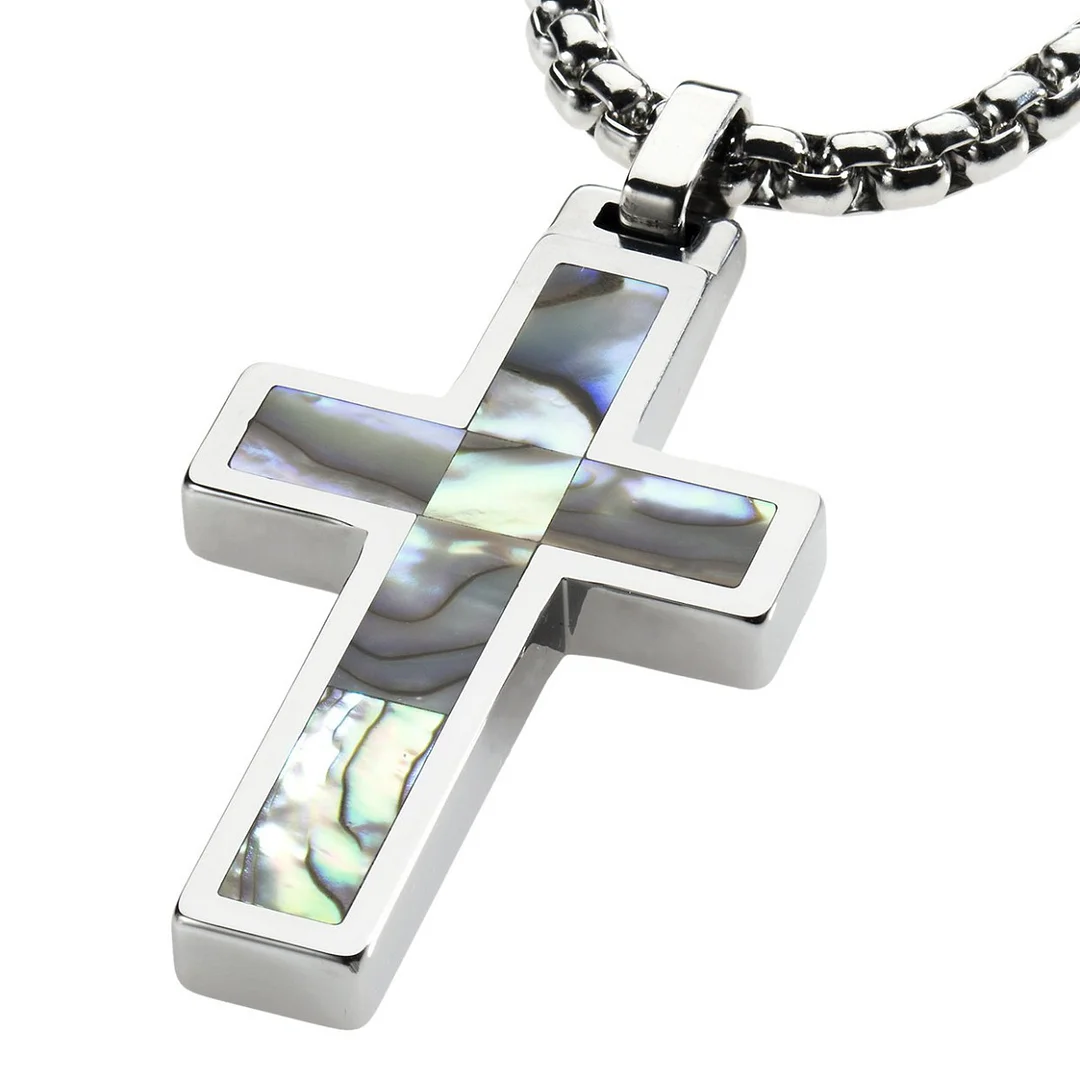 Women's Or Men's Unique Tungsten Cross Pendant Abalone Inlay Necklace Jewelry Gifts For Mens And Womens