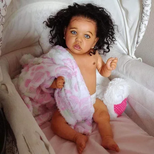 Dollreborns® African American 20'' Elsie Cute Realistic Black Silicone Reborn Baby Doll Girl With Long Curly Hair -Creativegiftss® - [product_tag] RSAJ-Creativegiftss®