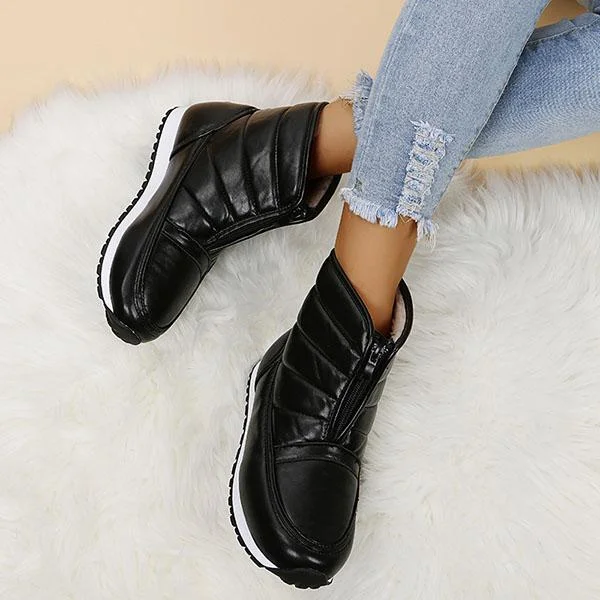 New In Warm Pu Front Zipper Snow Boots