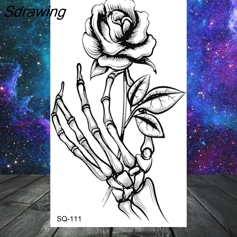 Sdrawing Butterfly Anchor Lion Wolf Temporary Tattoos For Women Men Skeleton Whale Elephant Fake Tattoo Neck Arm Hands Small Tatoo