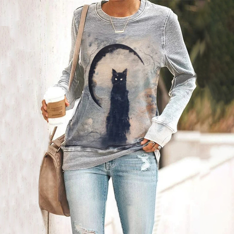 Halloween Vintage Cat Print Sweatshirt