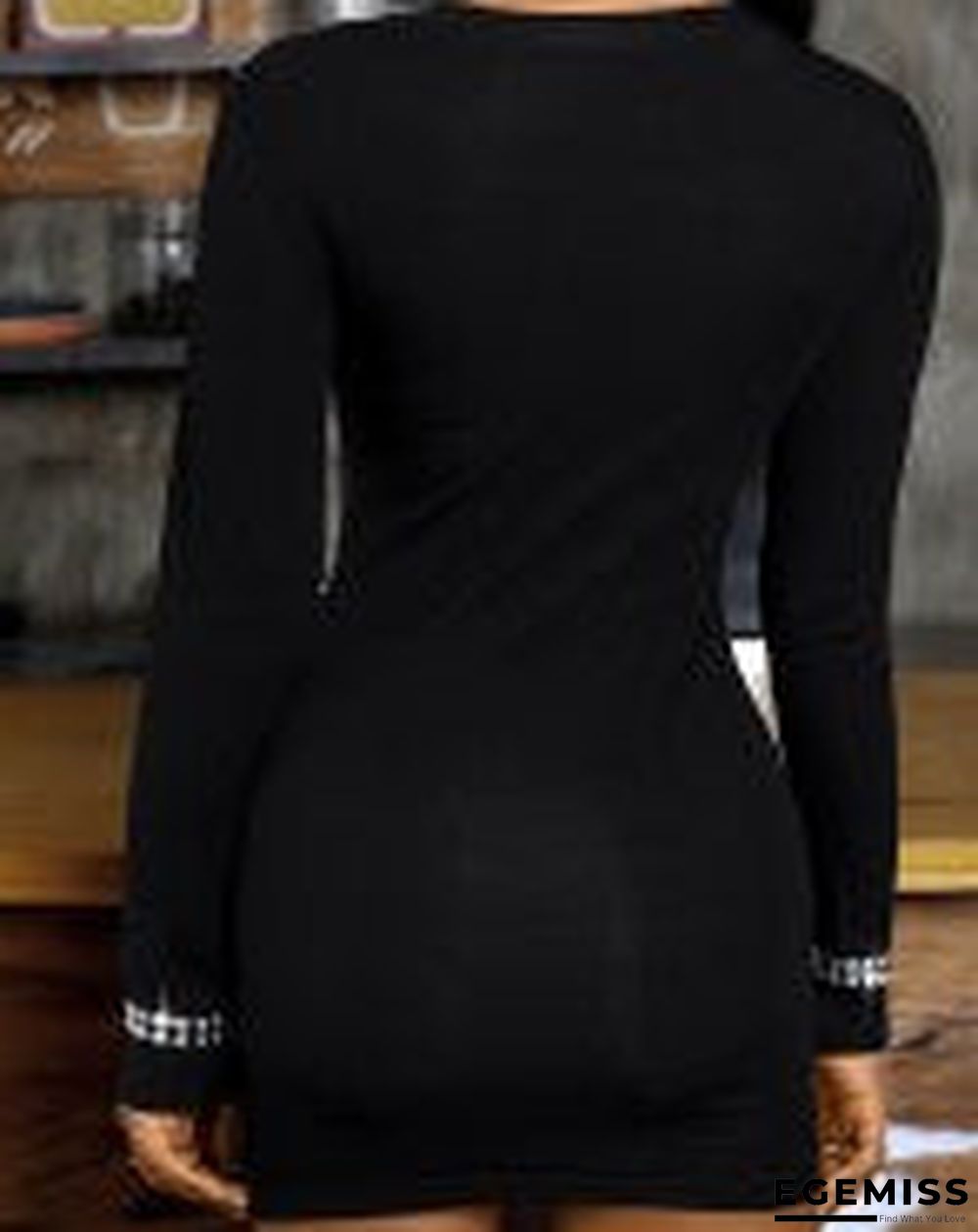 Cutout Rhinestone Decor Long Sleeve Bodycon Dress Black Dresses | EGEMISS