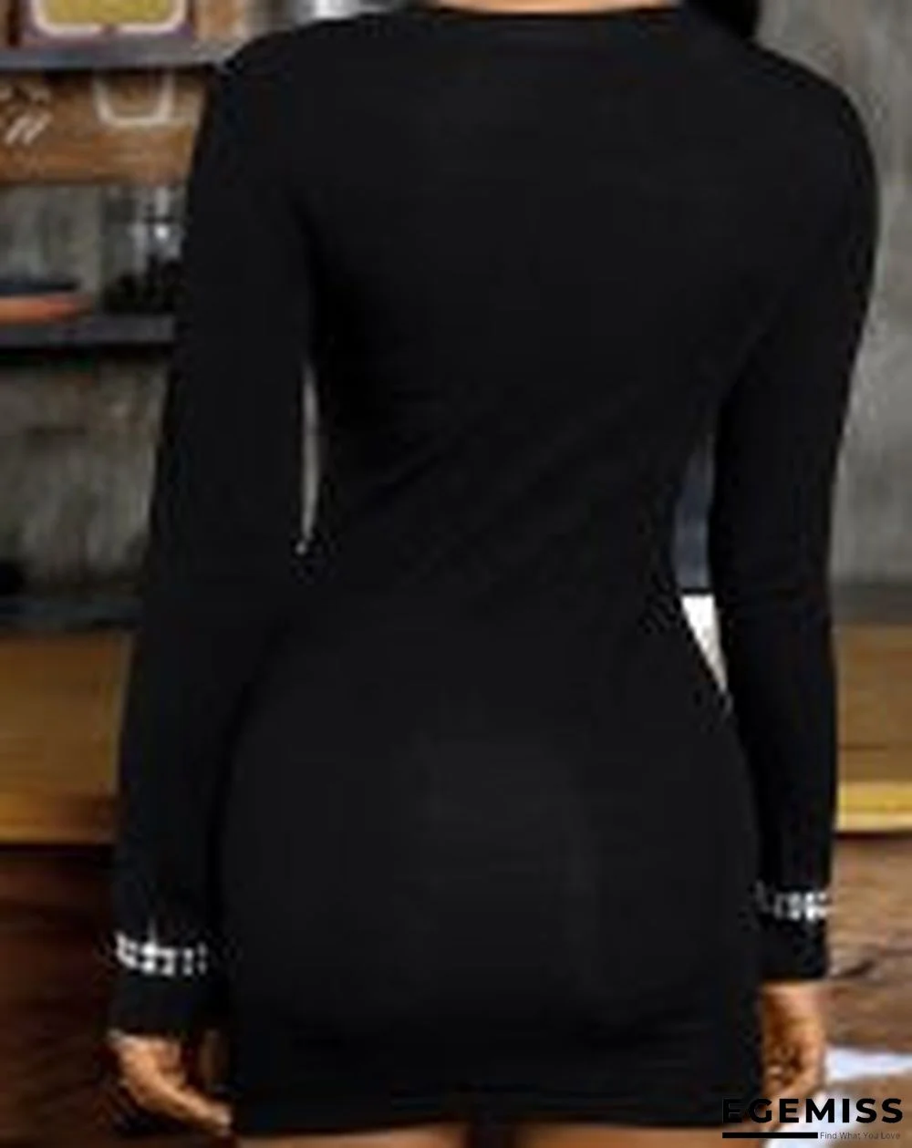 Cutout Rhinestone Decor Long Sleeve Bodycon Dress Black Dresses | EGEMISS
