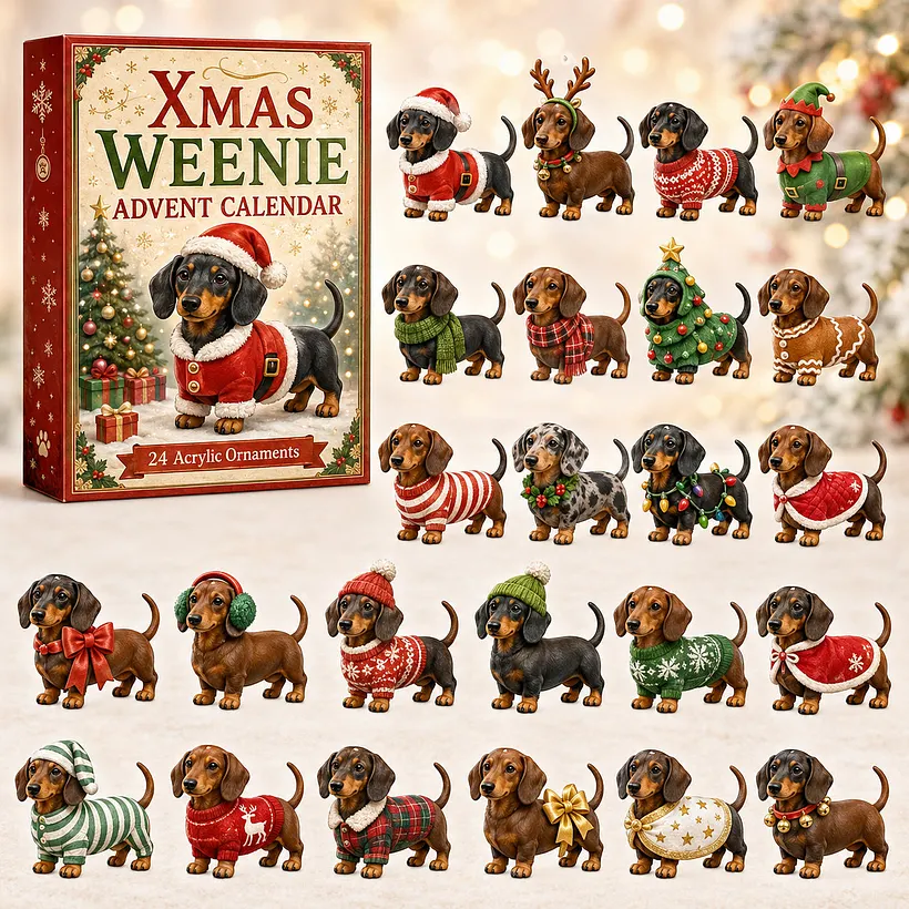 Christmas Dachshund Advent Calendar with festive dachshund ornaments