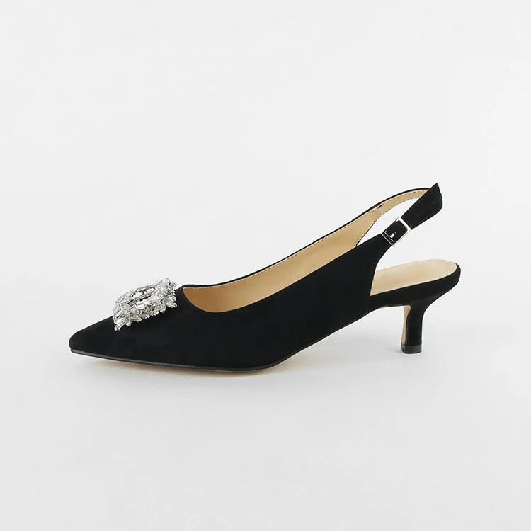 2021 Summer New Pointed Stiletto Heel High Heels Women's Mid Heel Sandals Back Empty Rhinestone Square Buckle Flat Sandals Women