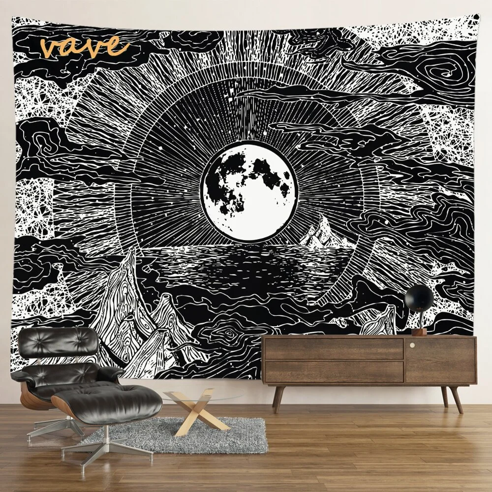 Nigikala Mandala Tapestry Sun And Moon White Black Cloth Fabric Large Tapestry Wall Hanging Boho Hippie Aesthetic Dorm Room Decor