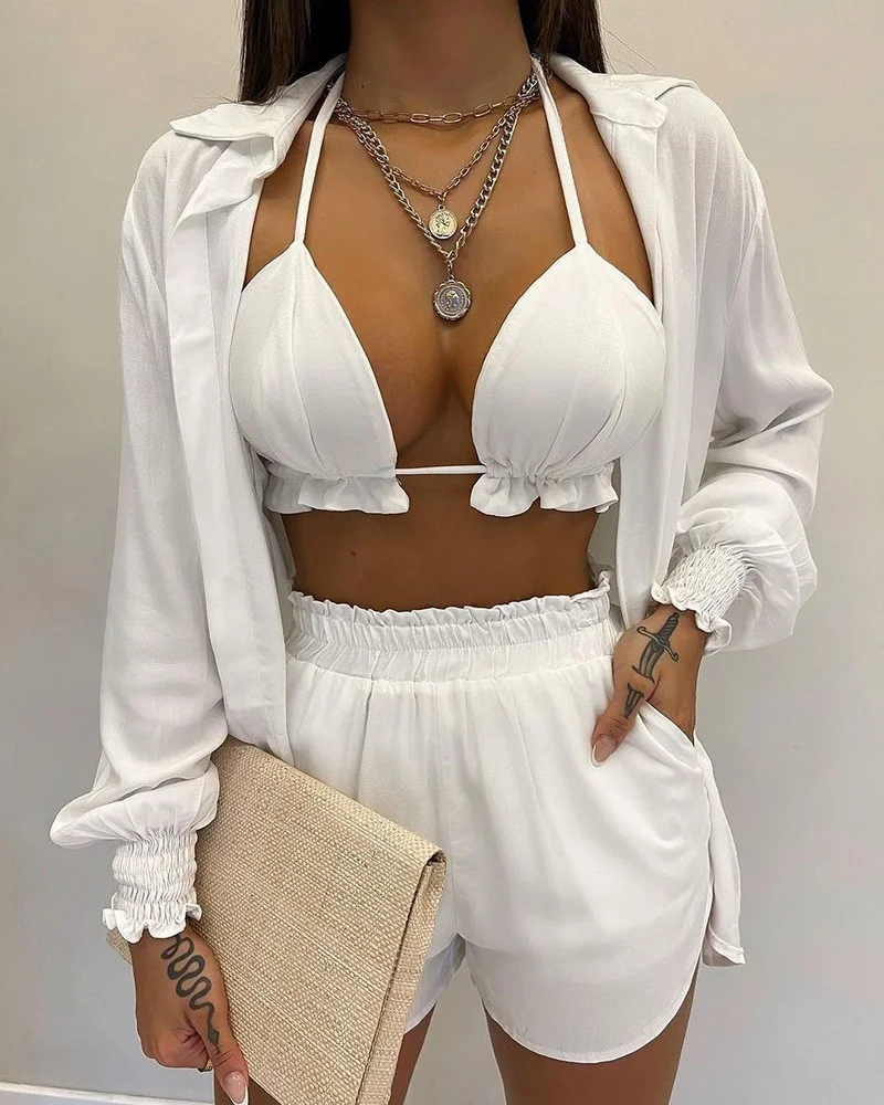 Uveng Uveng New Explosion Women's Long-Sleeved Commuting Three-Piece Shorts Set