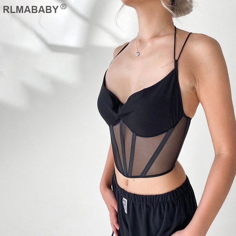 New Corset Spaghetti Strap Cropped Camisole Fashion Sexy V Neck Sleeveless Backless Bandage Bow Women Top Casual Girl Tank Top