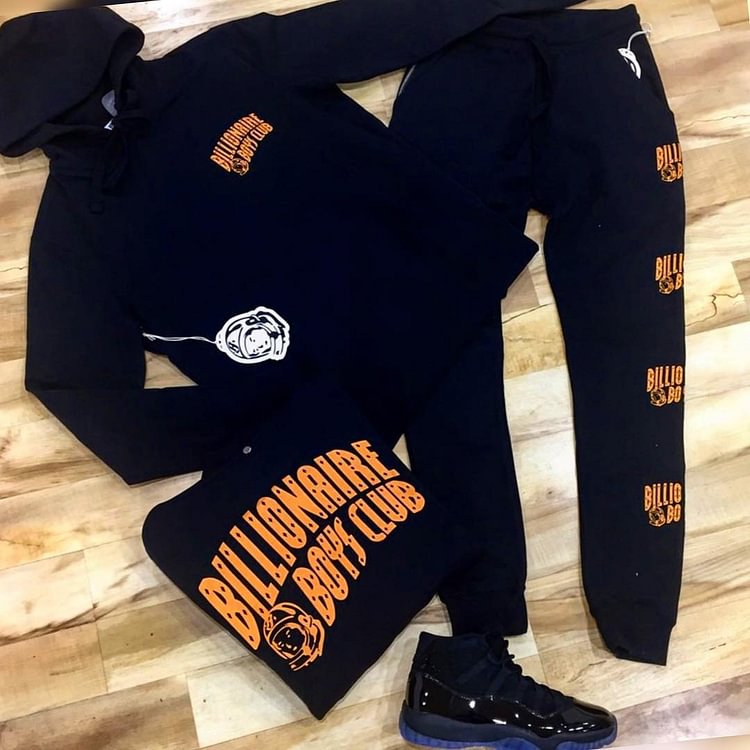 Fashionable black orange Billionaire Boys Club printed Hoodie set