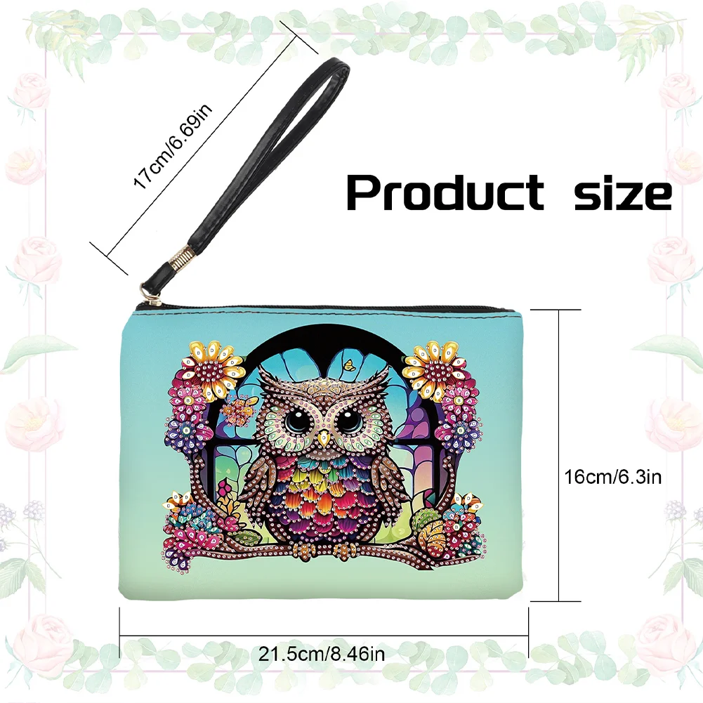 DIY Owl PU Partial Special Shaped Diamond Painting Wallet Makeup Bag