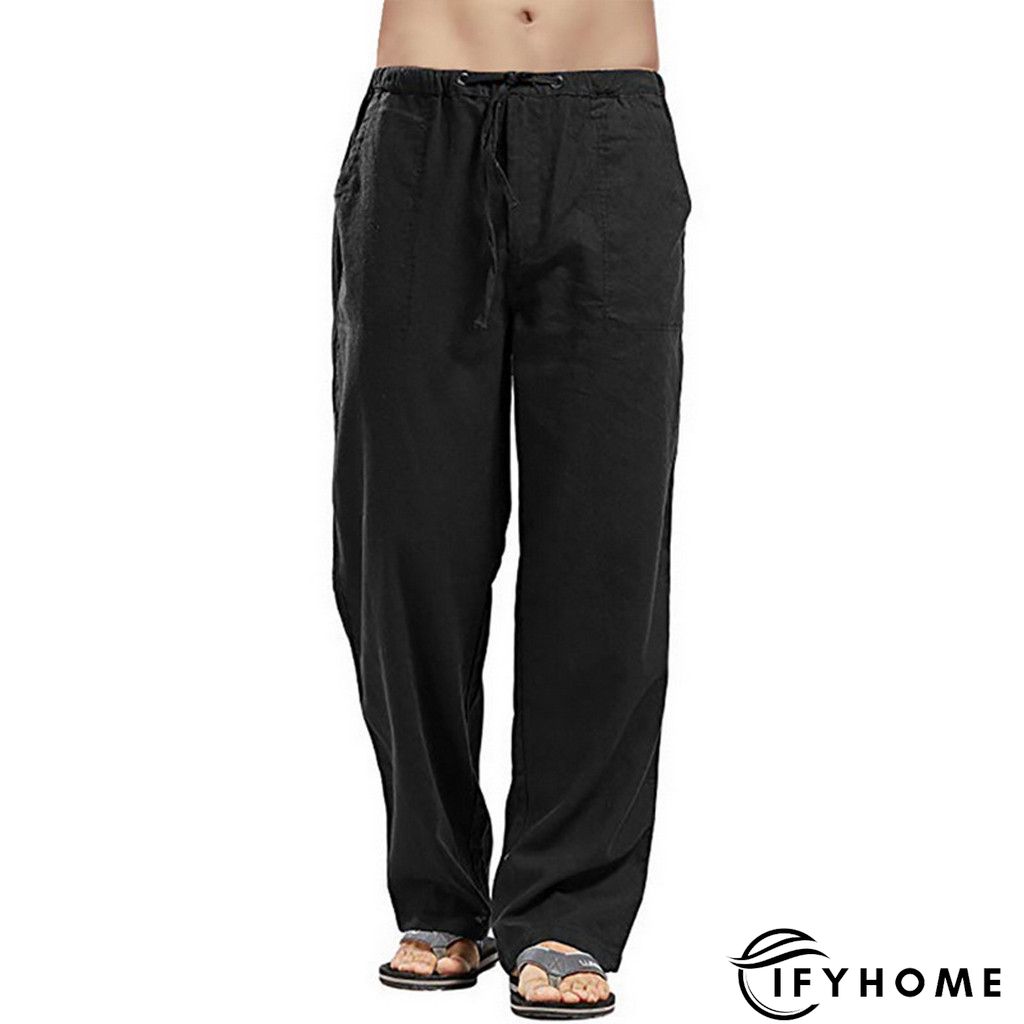 Men's Linen Pants Trousers Summer Pants Beach Pants Drawstring Elastic Waist Plain Breathable Soft Casual Daily Holiday Linen / Cotton Blend Fashion Streetwear Black White Micro-elastic | IFYHOME