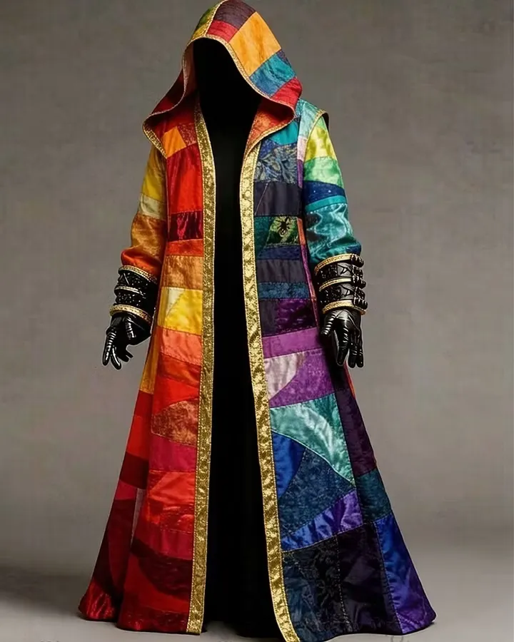Men's Fashion Rainbow-Colored Linen Hooded Cape 1761