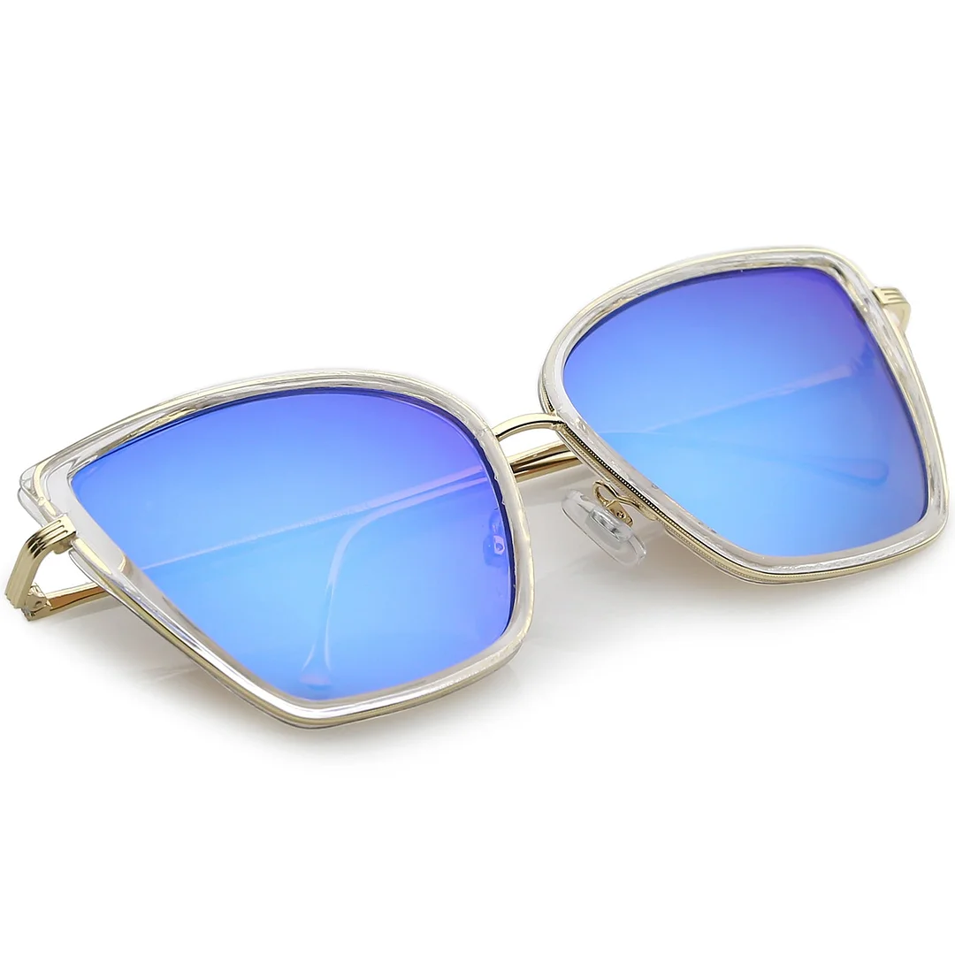 Women's Oversize Cat Eye glasses With Slim Arms Colored Mirror Lens 56mm