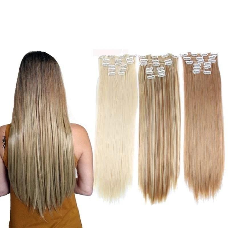 16 Clips Long Straight Hair Extensions-elleschic