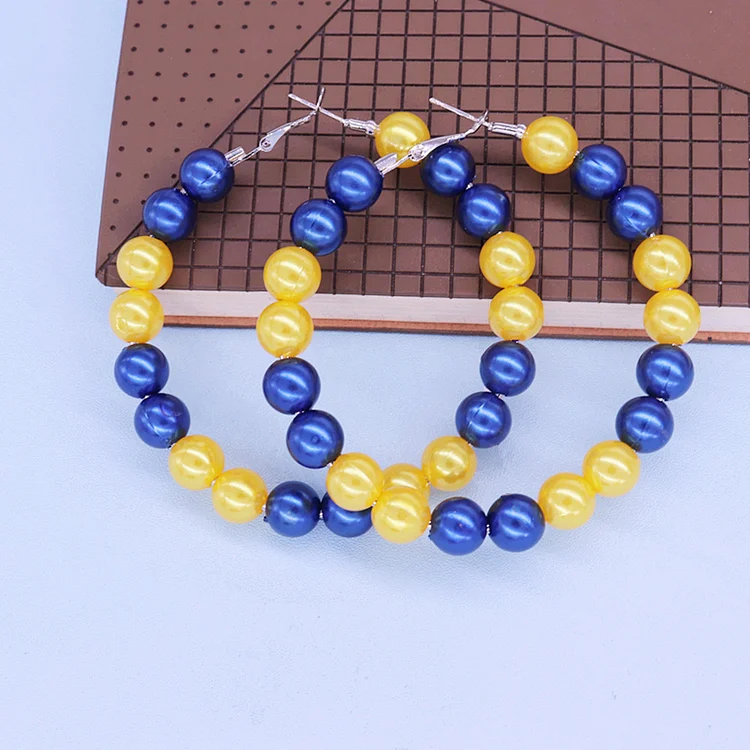 Custom Trendy Black Women Club Organization Sigma Gamma Rho Society Symbol Blue Yellow Pearl Earrings For Lady