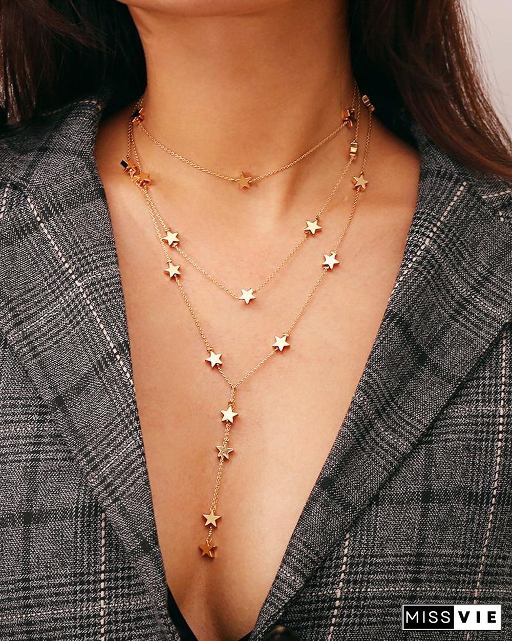 Star Pattern Triple-layer Necklace Pendant