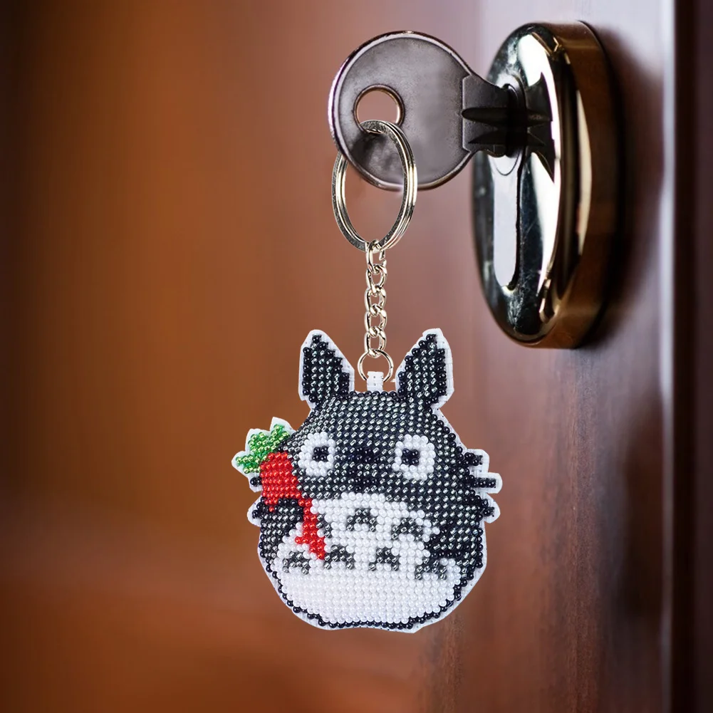 Stamped Beads Cross Stitch Keychain-Totoro