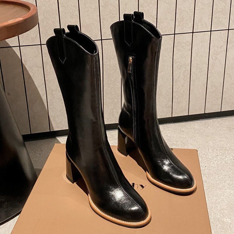  Gladiator Woman High Boots Winter Pumps Mid-calf Women Shoes  Designer High Heels Fashion Woman Boots 2022 Goth Mujer Zapatos