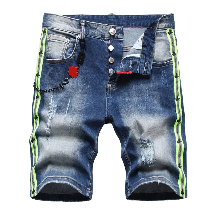 DSQ2 Short Jeans Ripped Patch Slim-fit Stretch Denim Shorts