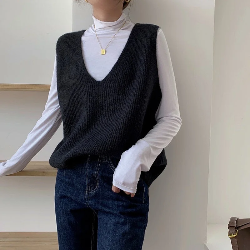 Knitted cashmere sweater vest vest women spring new products loose large size outer wear women's V-neck sweater all-match 16865