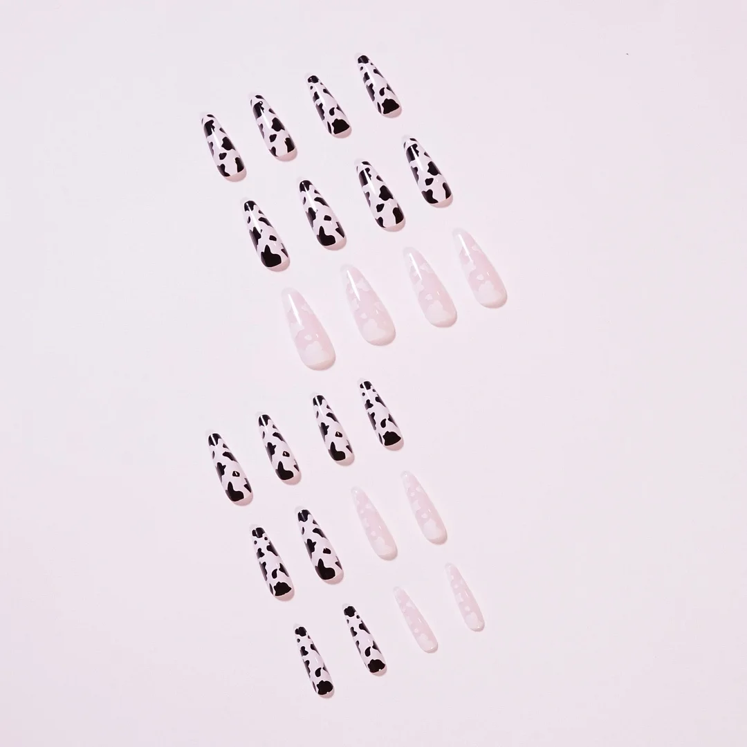 24Pcs/Set Cream Black And White Color Matching False Nail French Full Cover Fake Nails Glue DIY Manicure Nail Art Tools-Nail Inspo