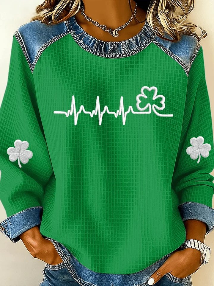 Women's St. Patrick's Day Art Print Patchwork Sweatshirt  socialshop