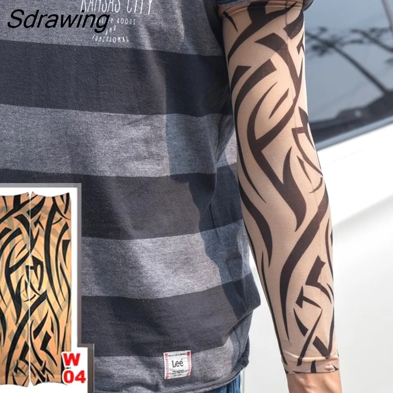 Sdrawing Temporary Tattoo Sleeve Tattoos Full Long Arm Tattoo Sleeve Men Elastic Nylon Tattoos skull dragon snake tiger tatoo sleeve