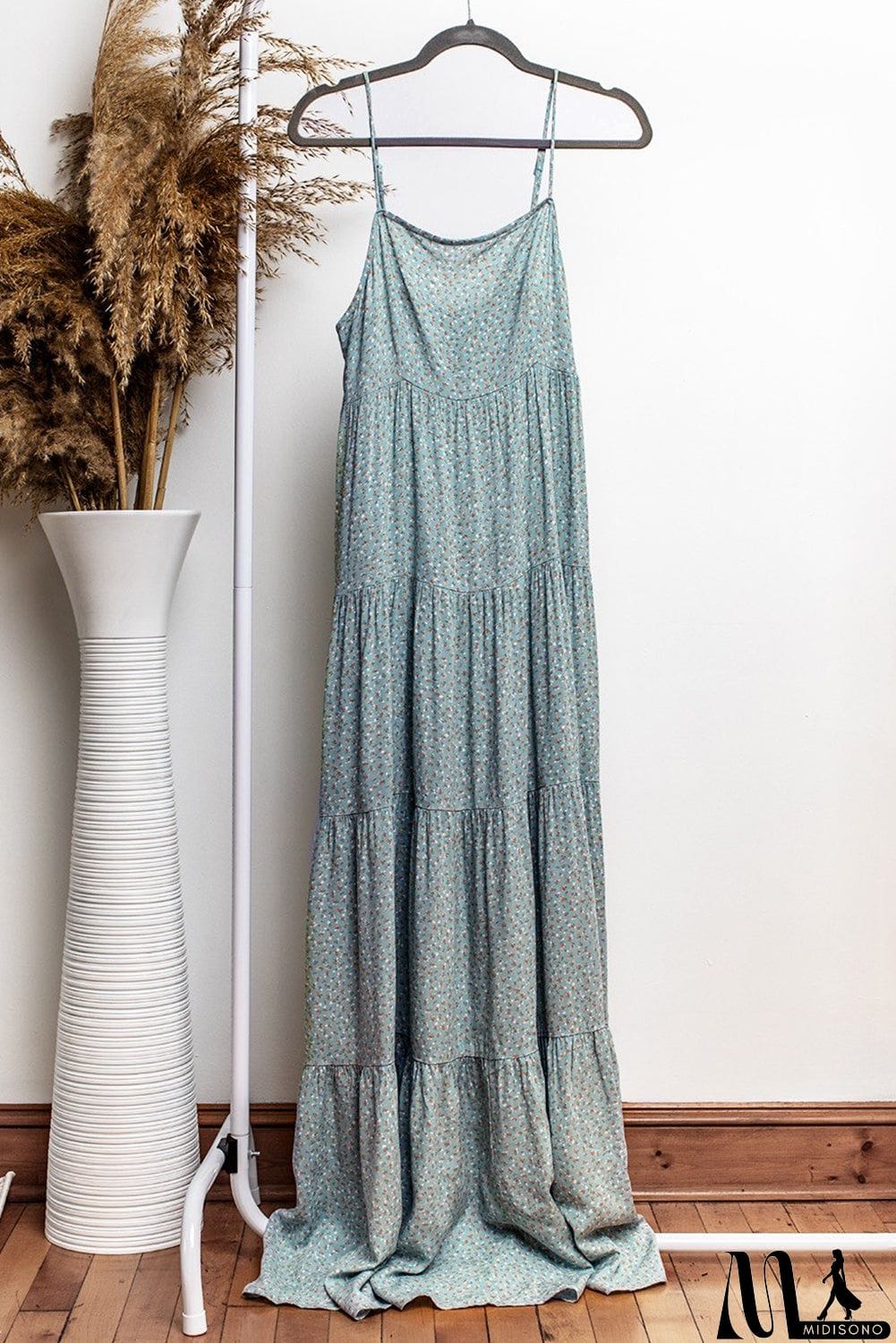 MidiSono - Spaghetti Straps Floral Print Tiered Maxi Dress