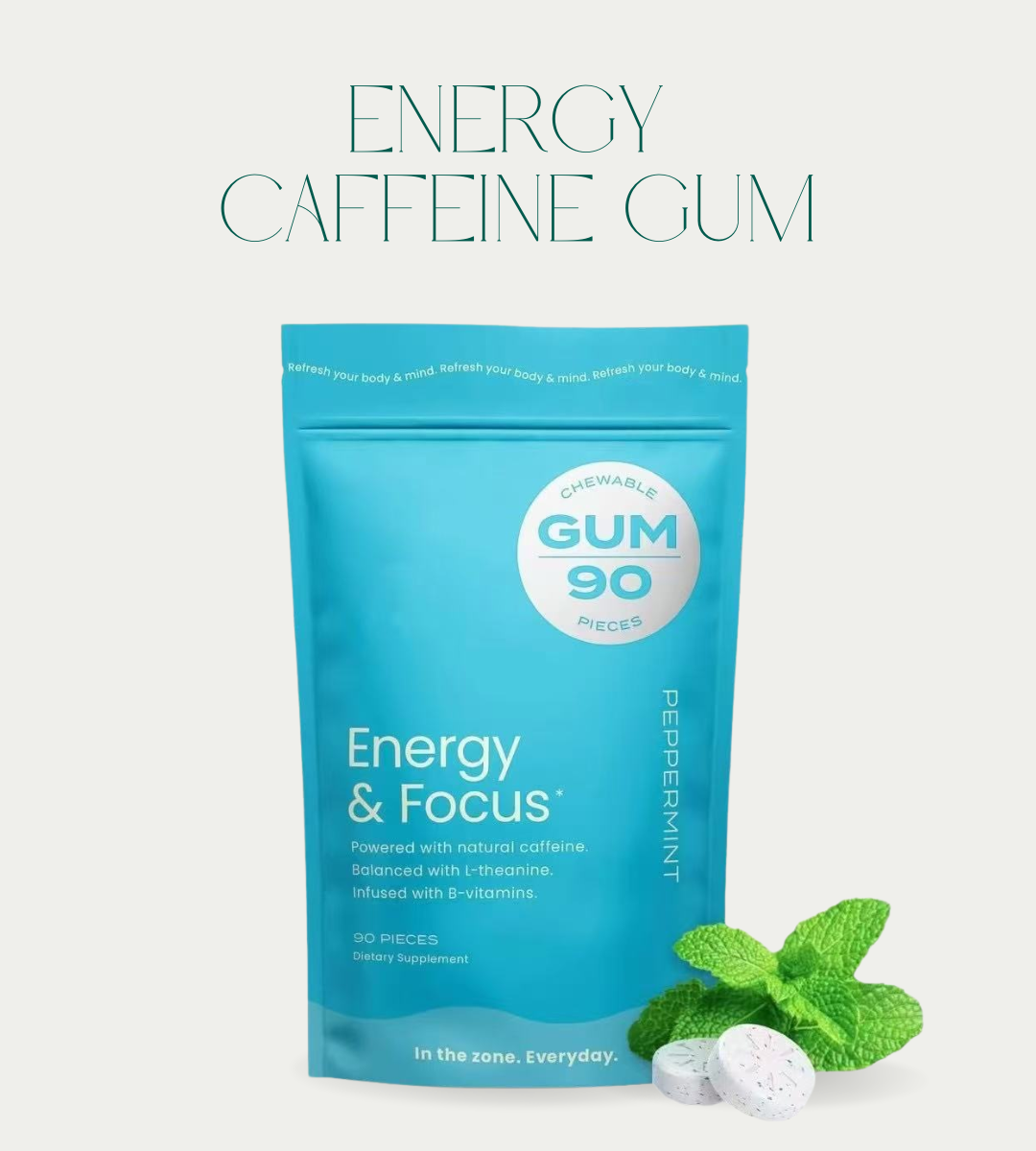 NeuroGum Energy Caffeine Gum - Sugar Free with L-theanine + Caffeine + Vitamin B12 & B6 - Nootropic Energy & Focus Supplement for Women & Men - Peppermint Flavor-XDX