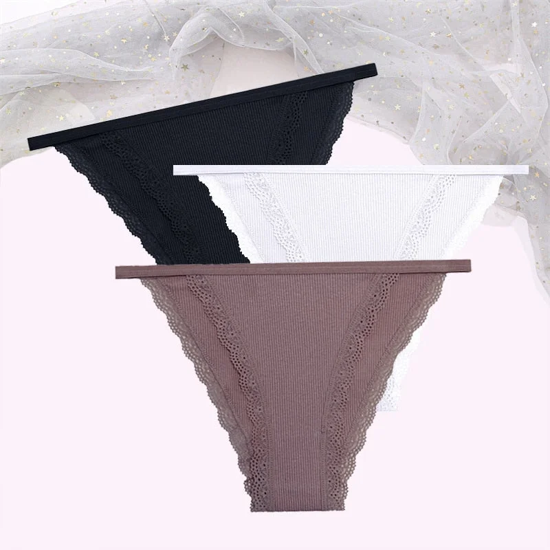 FINETOO Women's Cotton Panties 3Pcs/set Lace Briefs S-XL Comfortable Underwear Ladies Cotton Underpants Soft Panty Intimates New