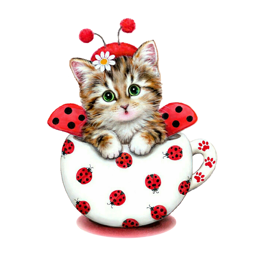 

Tea Cup Cat - 11CT Stamped Cross Stitch - 35*35CM, 501 Original